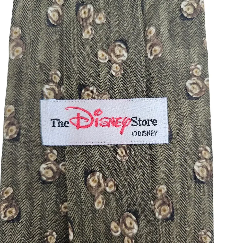 The Disney Store Mickey Mouse Silhouette Olive Green Herringbone Silk Tie 59.25